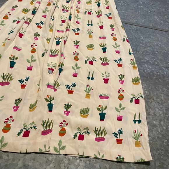 Vintage Central Falls House Plants Succulents Pleated Maxi Dress Small 6 USA 90s - Picture 5 of 16